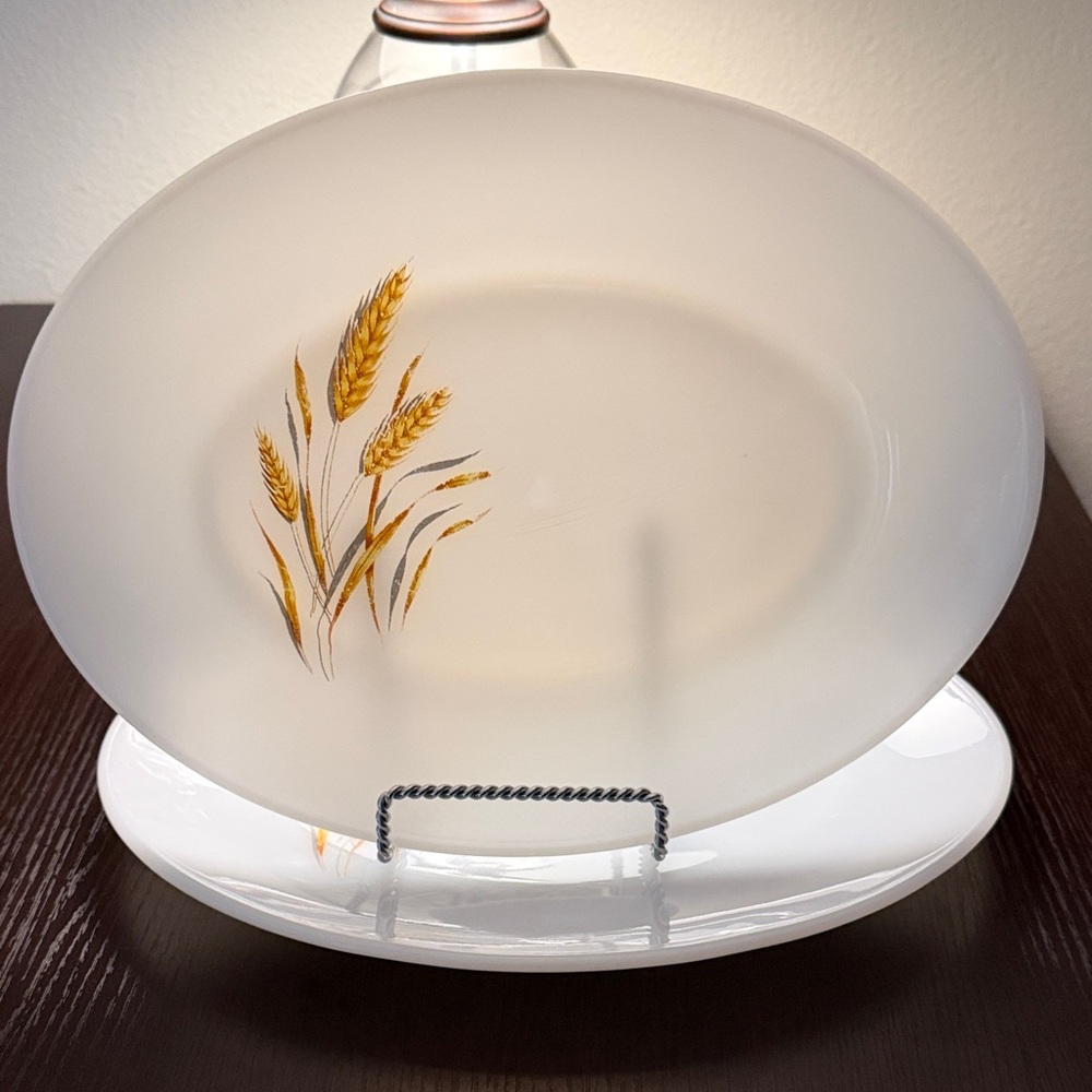 2) Vintage Fire-King Serving Platters Featuring the “Wheat” Pattern